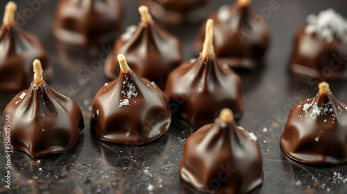 Colorful candy-coated chocolate drops scattered on a smooth surface, vibrant lighting, realistic photography style, no text, isolated, commercial food presentation