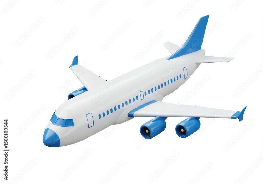 Fototapeta premium 3D Illustration of White and blue airplane isolated on white background