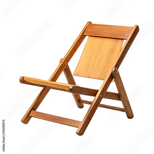 Minimalist Reclining Wooden Beach Chair with a Comp Isolated on Transparent Background