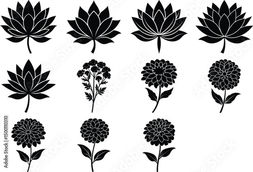 flower vector silhouette bundle design.