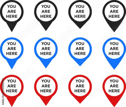 you are here with map icon set. Location pin. perfect for maps. position symbol