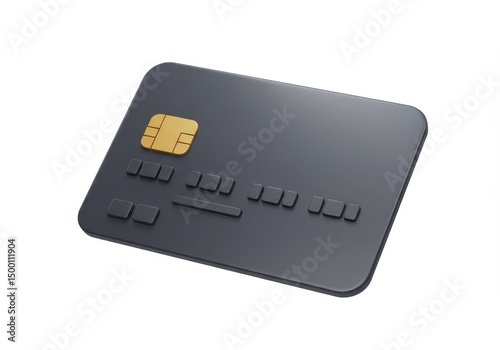 3D Illustration of Black credit card with gold chip isolated on white background