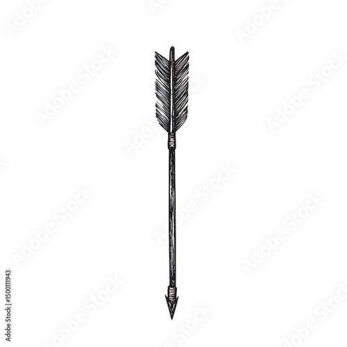 Minimal Arrow with Delicate Linework in Jet Black Isolated on Transparent Background
