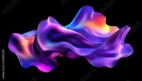 Abstract, vibrant, fluid form in shades of purple, violet, and orange