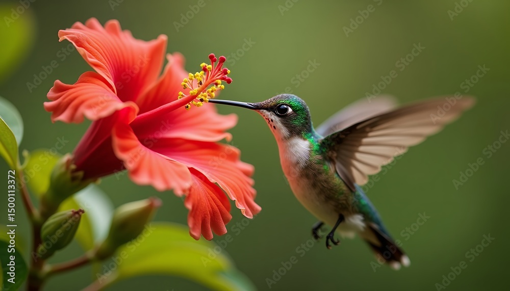 Fototapeta premium Hummingbird and Hibiscus Flower
