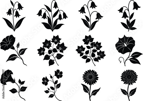 Flower Vector Silhouette Bundle Elegant Botanical Set.