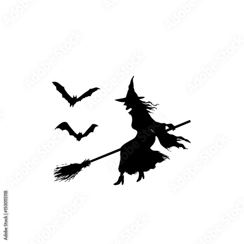 Ultra-Realistic Witch Silhouette Set - Flying Broomstick & Halloween Vector Pack