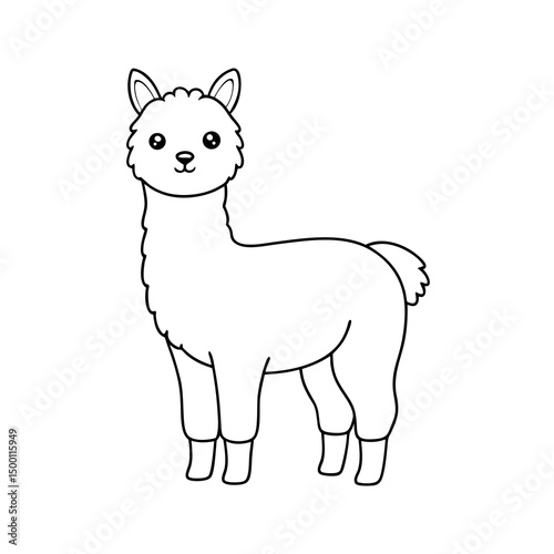 Adorable Baby Alpaca Outline Drawing Vector