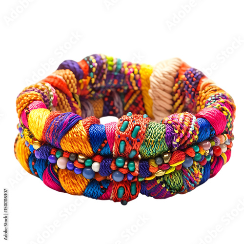 Playful Woven Bracelet with a Medley of Vivid Threads Isolated on Transparent Background