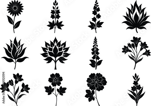 flower Vector Silhouette Bundle Vibrant Floral Design Set.