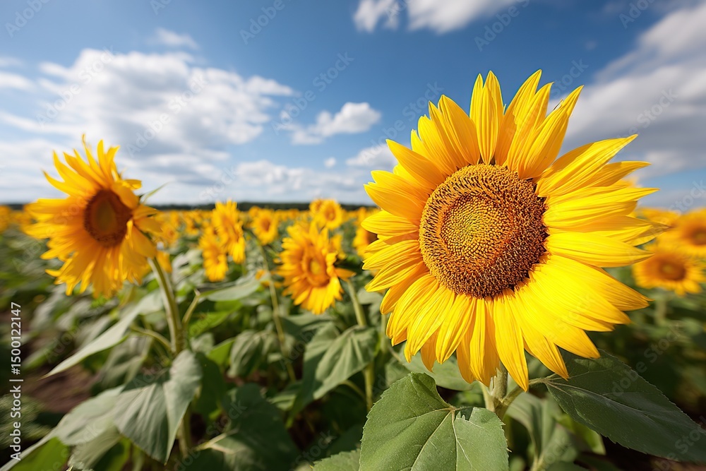 Fototapeta premium Sunflowers turning towards the sun in a vibrant field on a clear day