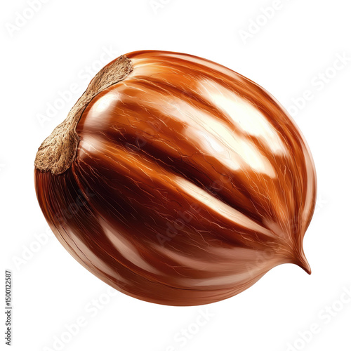 Shiny hazelnut isolated on transparent background with clipping path