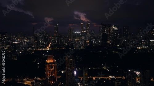 Wallpaper Mural Cinematic aerial view of Mumbai's downtown night scene. Central Mumbai's cityscape and skyline- Lalbaug-Parel, Worli, Prabhadevi. beautiful modern buildings, bright glowing lights, and roads. Torontodigital.ca