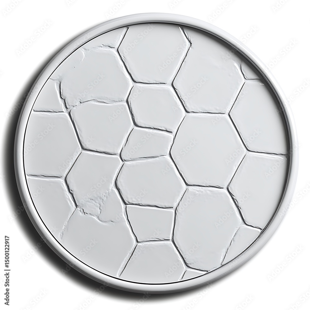 Obraz premium A Round White Surface with Hexagonal and Cracked Sections