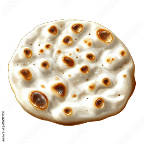 Delicious round flatbread with golden brown spots on transparent background