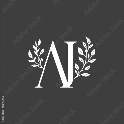 Elegant AJ Monogram with Floral Wreath for Luxury Branding