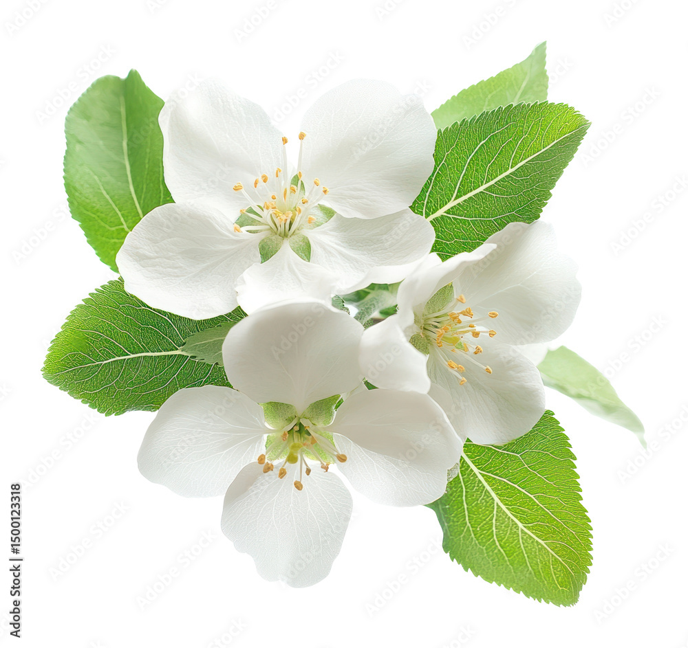 Naklejka premium PNG White apple blossom flowers blossoms leaves leaf.