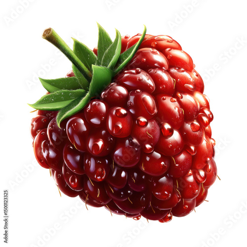 Ripe raspberry with water droplets on transparent background