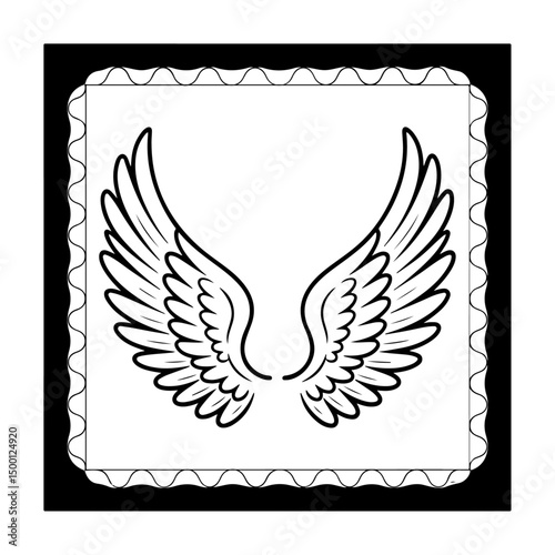 Elegant Black Angel Wings with Ornamental Border