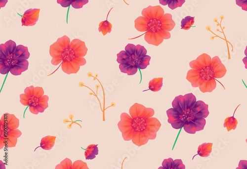 seamless pattern with pink flowers