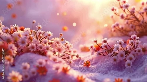 Blooming Flower Field with Bokeh Lights Gentle Motion