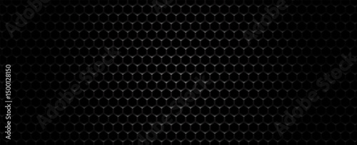 Macro black background texture, Silver or stainless steel hexagon texture seamless pattern for background. Abstract, Art and Close up object concept