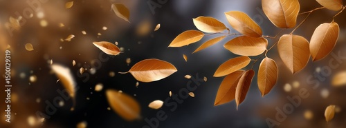 Golden Leaves Fluttering Through the Air in a Serene Autumn Landscape