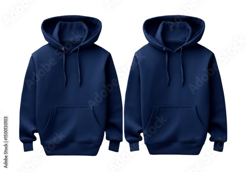 Two navy blue hoodies isolated on a white background, Png Transparent Background