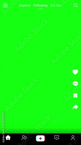TikTok Following UI Overlay (Green Screen Mode Version) Interface Mockup for Short Video Layouts in Social Campaign Reels and Marketing Sizzle Presentation Edits
