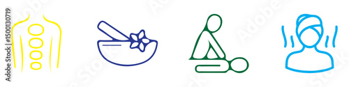Massage Icon Set and Hot Oil Massage