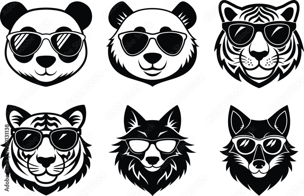 Fototapeta premium set of black and white animals head