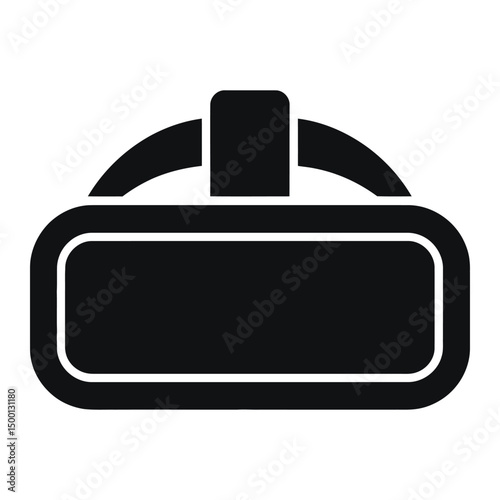 Simple, black and white vector graphic of a virtual reality headset.