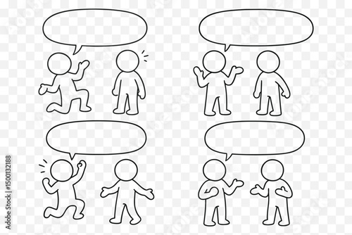 Editable Comic Strip – Stick Figure Conversations & Reactions (4-Panel Meme Template with Blank Speech Bubbles)
