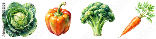Watercolor vegetables PNG bundle on  transparent background