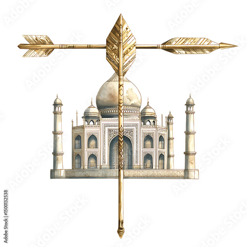 A Silk Arrow with Mughal Jali Lattice Taj Mahal Moo Isolated on Transparent Background