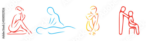 Massage Icon Set and Hot Oil Massage