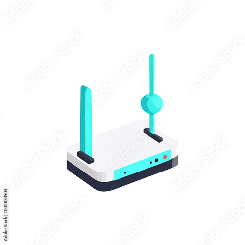 Modern router 3D icon with antennas, realistic isometric design representing wireless internet, network connectivity, and tech devices. Clean vector render isolated on transparent background for versa