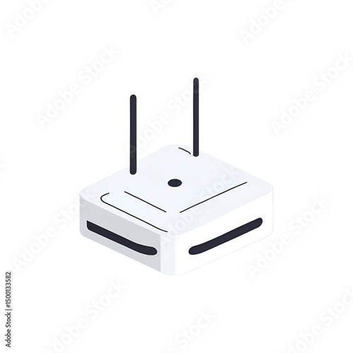 Modern router 3D icon with antennas, realistic isometric design representing wireless internet, network connectivity, and tech devices. Clean vector render isolated on transparent background for versa
