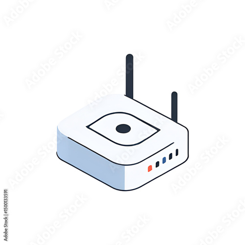 Modern router 3D icon with antennas, realistic isometric design representing wireless internet, network connectivity, and tech devices. Clean vector render isolated on transparent background for versa