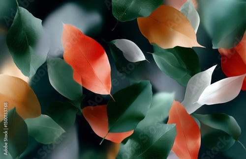 Colorful Fall Leaves Swirling in the Air Against a Blurred Dark Background
