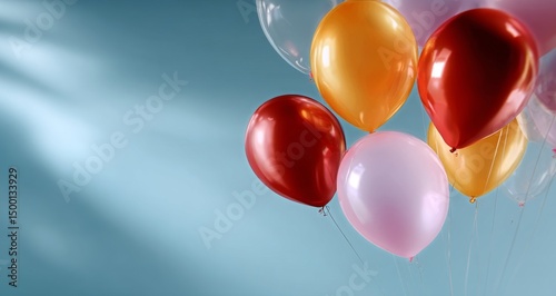 Colorful Balloons Floating Against a Soft Blue Background in a Cheerful Celeb...