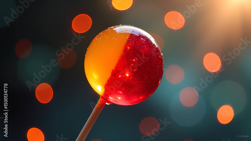 image shows red yellow lollipop stick lights background watermark bottom right