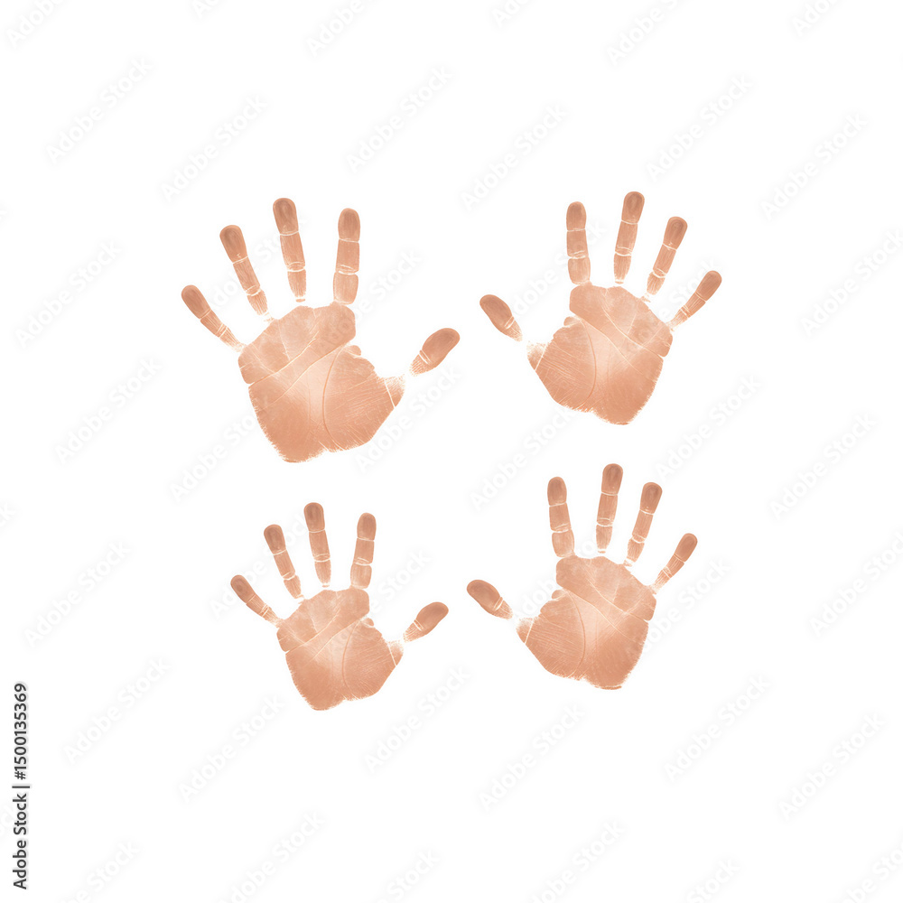 A pattern of playful peach-toned handprints stamped in rows A pattern of playful peach-toned handprints stamped in rows