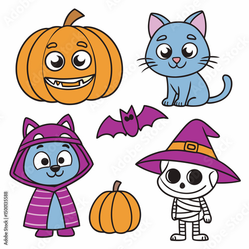 halloween cat and pumpkin Cute halloween cartoon characters pumpkins bats cats