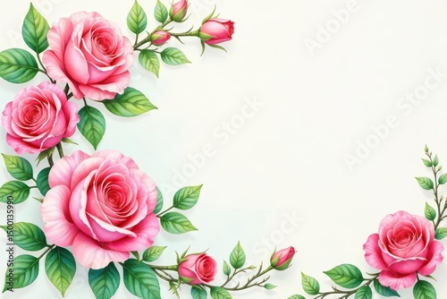 Delicate watercolor roses, climbing vines, soft green leaves, delicate, pretty, delicate