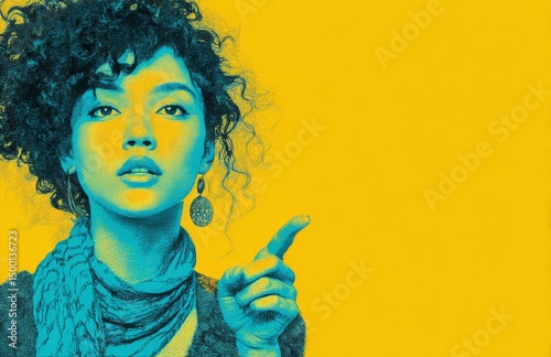 Young Woman Gestures Thoughtfully Against a Bright Yellow Background