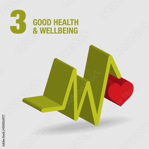 Good Health and Well Being 3D Icon. An Echocardiography represents a healthy lifestyle. Sustainable Development global goals concept for Non-Profit organizations. High quality 3D render.
