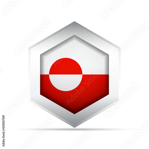 Free Download Greenland Flag in Hexagon Shape – 3D-Style Vector Icon with Red and White Circle Design - GFXLoad