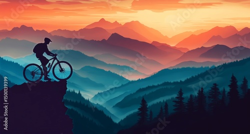 Mountain Biker Enjoying Sunset View From a Cliff in a Remote Wilderness Area