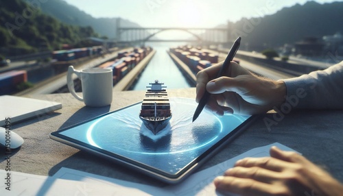 Cutting-Edge Digital Freight and Maritime Logistics Control System with Virtual Elements, Smart Shipping and Port Management Visualization with Virtual Cargo and Digital Twin